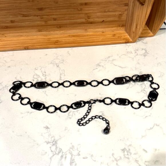 Gunmetal black silver faux stone metal ring link adjustable belt Y2K it girl - Picture 1 of 5